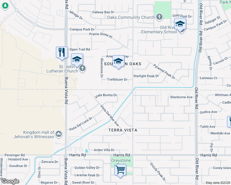 map of restaurants, bars, coffee shops, grocery stores, and more near 10701 Vista Bonita Drive in Bakersfield