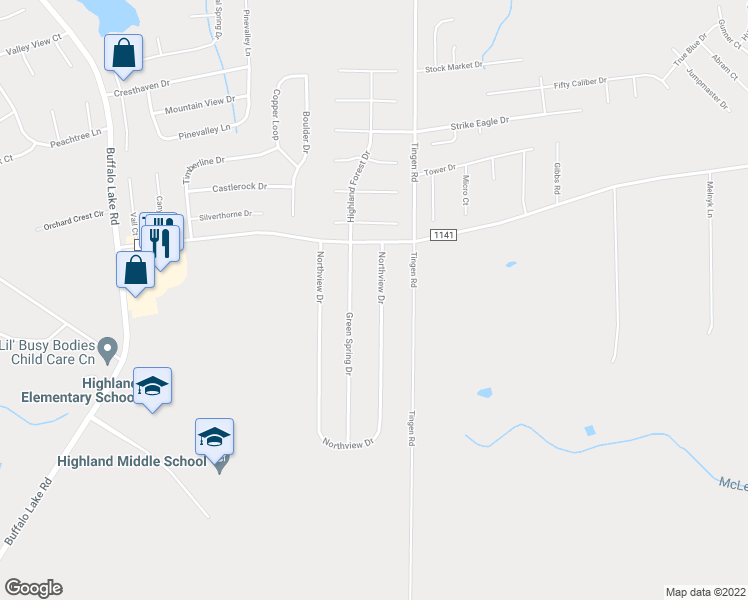 map of restaurants, bars, coffee shops, grocery stores, and more near 134 Northview Drive in Sanford