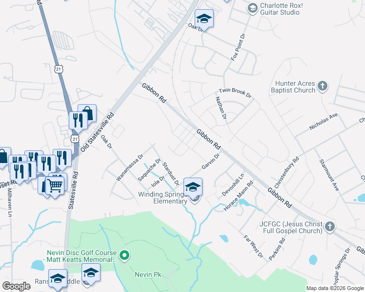 map of restaurants, bars, coffee shops, grocery stores, and more near 4317 Easy Street in Charlotte