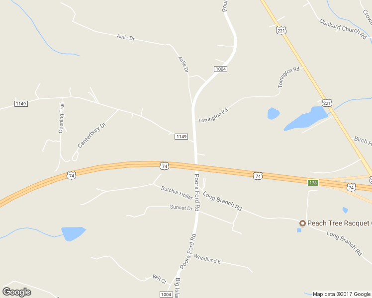 map of restaurants, bars, coffee shops, grocery stores, and more near 1378 Poors Ford Road in Rutherfordton
