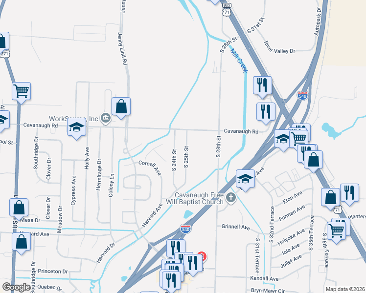 map of restaurants, bars, coffee shops, grocery stores, and more near 7901 South 24th Street in Fort Smith