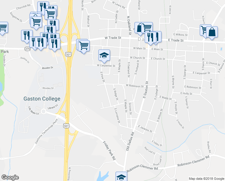 map of restaurants, bars, coffee shops, grocery stores, and more near 405 South Ridge Street in Dallas