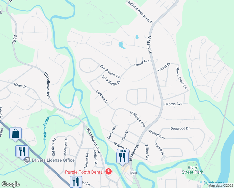 map of restaurants, bars, coffee shops, grocery stores, and more near 121 North Tanninger Road in Mount Holly