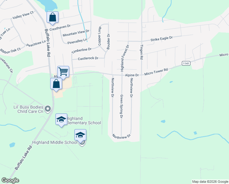 map of restaurants, bars, coffee shops, grocery stores, and more near 970 Northview Drive in Sanford