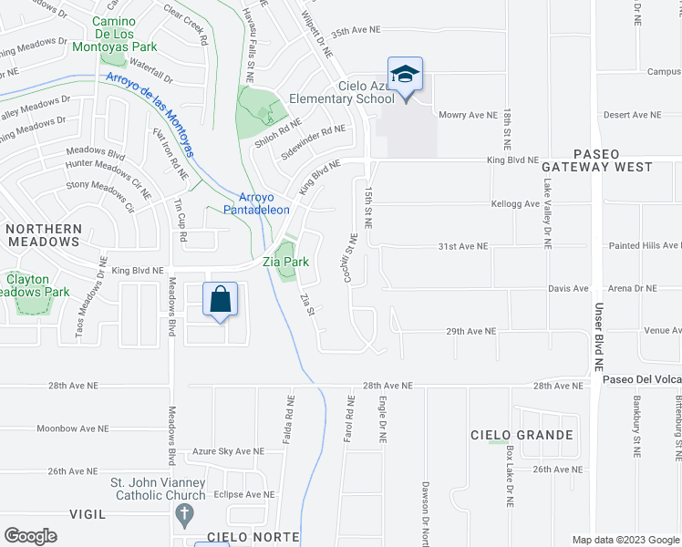 map of restaurants, bars, coffee shops, grocery stores, and more near 3213 Cochiti Street Northeast in Rio Rancho