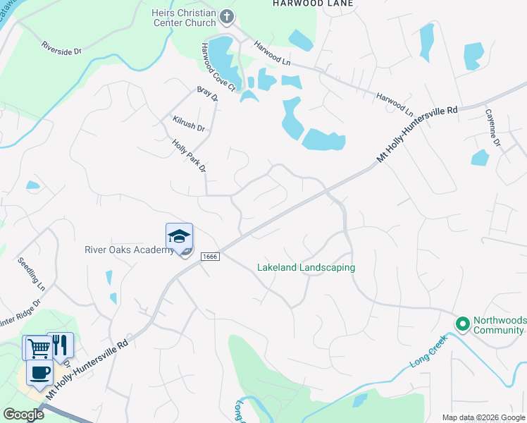 map of restaurants, bars, coffee shops, grocery stores, and more near 9502 Bird Watch Lane in Charlotte