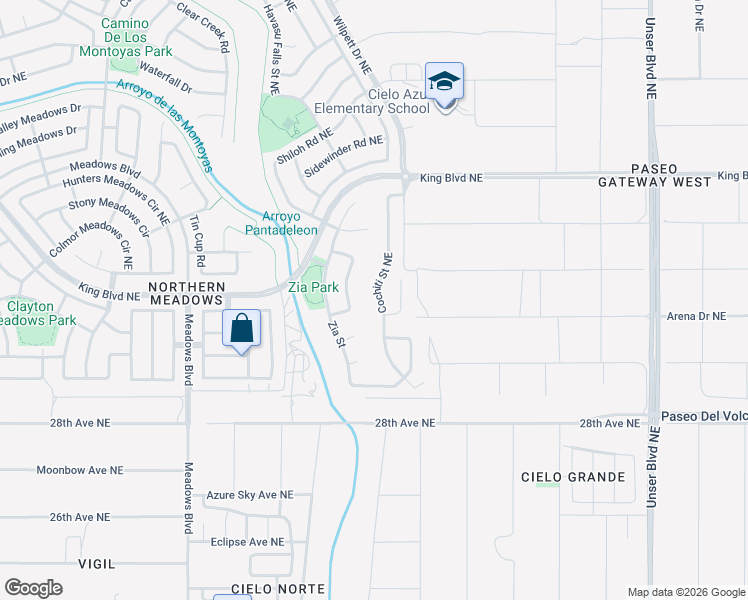 map of restaurants, bars, coffee shops, grocery stores, and more near 3213 Cochiti Street Northeast in Rio Rancho