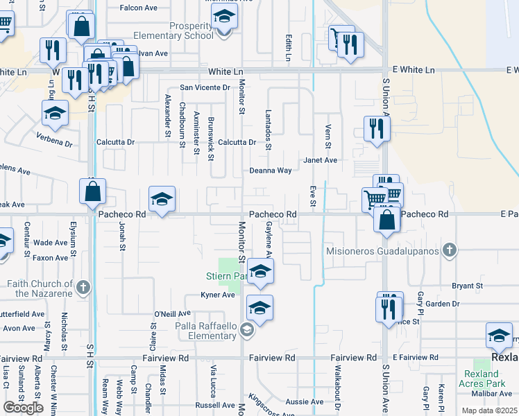 map of restaurants, bars, coffee shops, grocery stores, and more near in Bakersfield