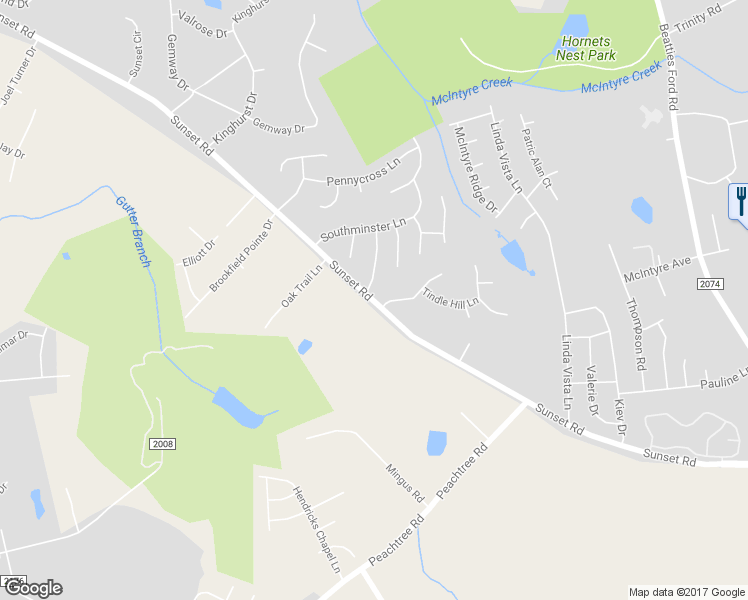 map of restaurants, bars, coffee shops, grocery stores, and more near 2801 Sunset Road in Charlotte