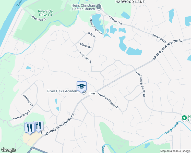map of restaurants, bars, coffee shops, grocery stores, and more near 1239 Brook Farm Lane in Charlotte