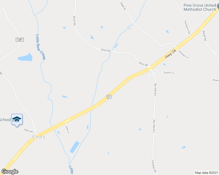 map of restaurants, bars, coffee shops, grocery stores, and more near 28263 North Carolina 27 in Albemarle
