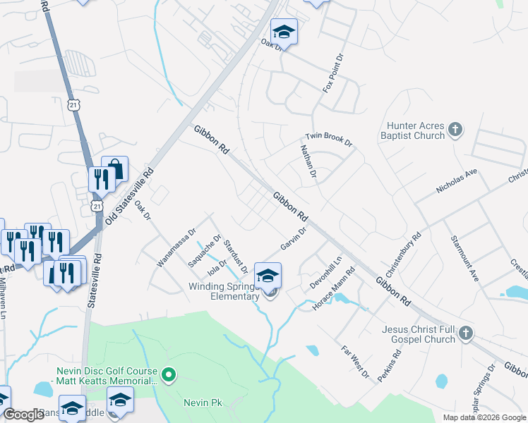 map of restaurants, bars, coffee shops, grocery stores, and more near 7553 Mashburn Drive in Charlotte
