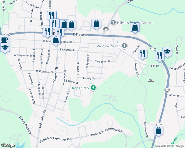 map of restaurants, bars, coffee shops, grocery stores, and more near 509 East Robinson Street in Dallas