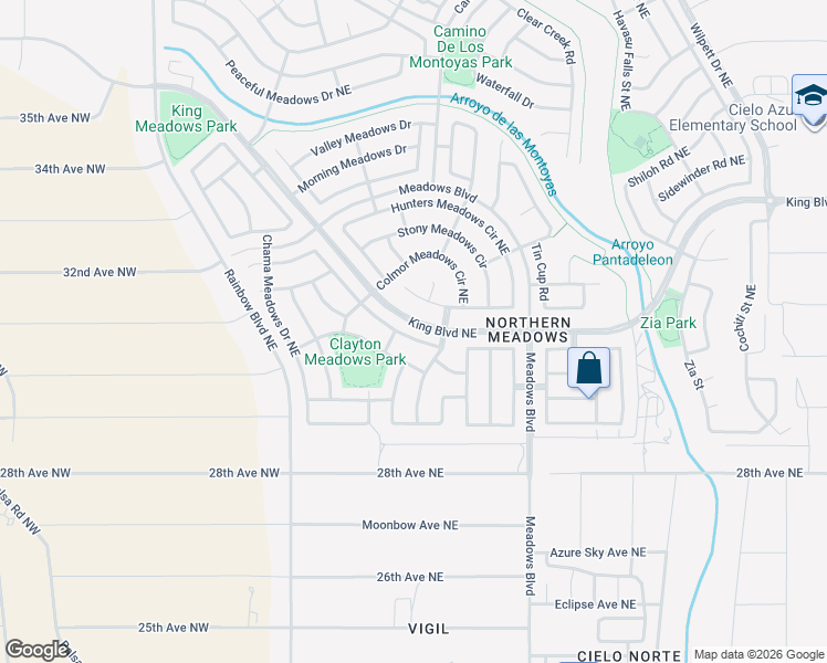 map of restaurants, bars, coffee shops, grocery stores, and more near 633 Santa Fe Meadows Drive Northeast in Rio Rancho