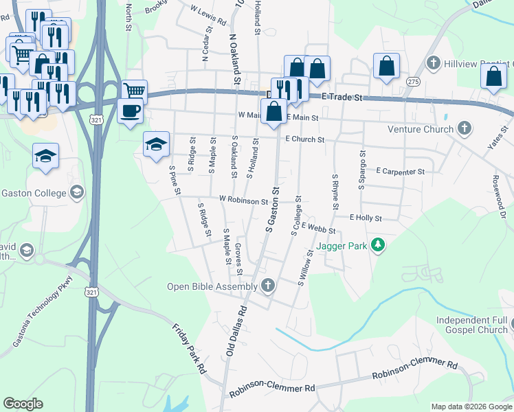 map of restaurants, bars, coffee shops, grocery stores, and more near 108 West Robinson Street in Dallas
