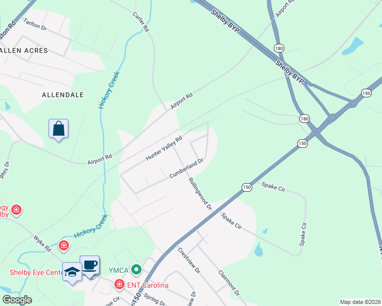 map of restaurants, bars, coffee shops, grocery stores, and more near 1007 Caldwell Circle in Shelby