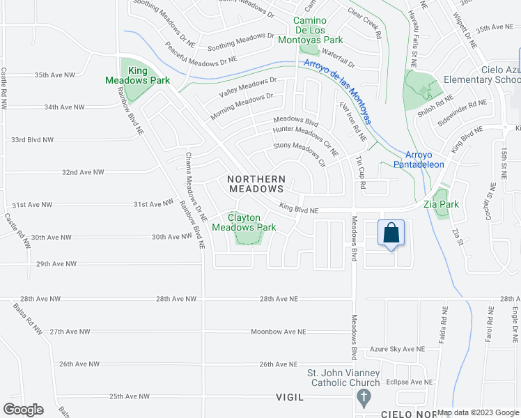 map of restaurants, bars, coffee shops, grocery stores, and more near 632 Santa Fe Meadows Drive Northeast in Rio Rancho