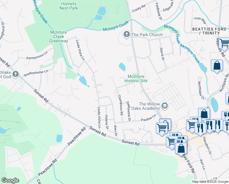 map of restaurants, bars, coffee shops, grocery stores, and more near in Charlotte