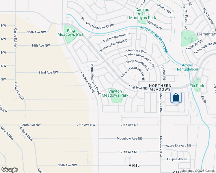 map of restaurants, bars, coffee shops, grocery stores, and more near 3197 Wingate Meadows Drive Northeast in Rio Rancho