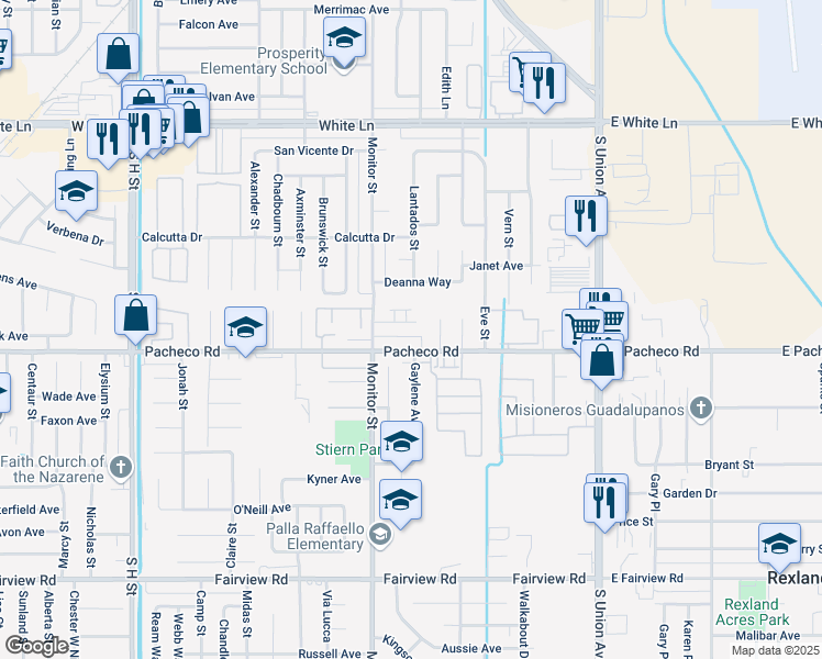 map of restaurants, bars, coffee shops, grocery stores, and more near 800 Karma Court in Bakersfield