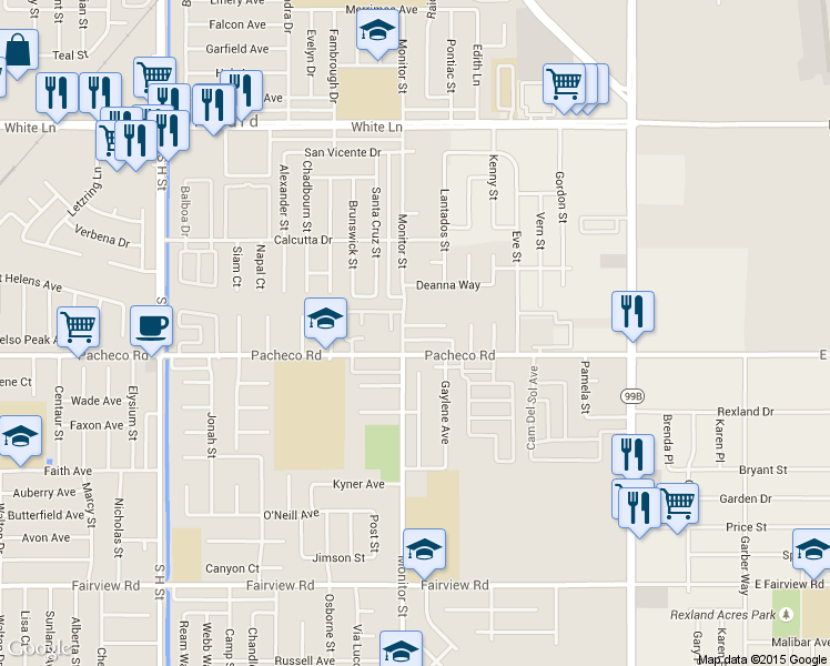 map of restaurants, bars, coffee shops, grocery stores, and more near 908 Karma Court in Bakersfield