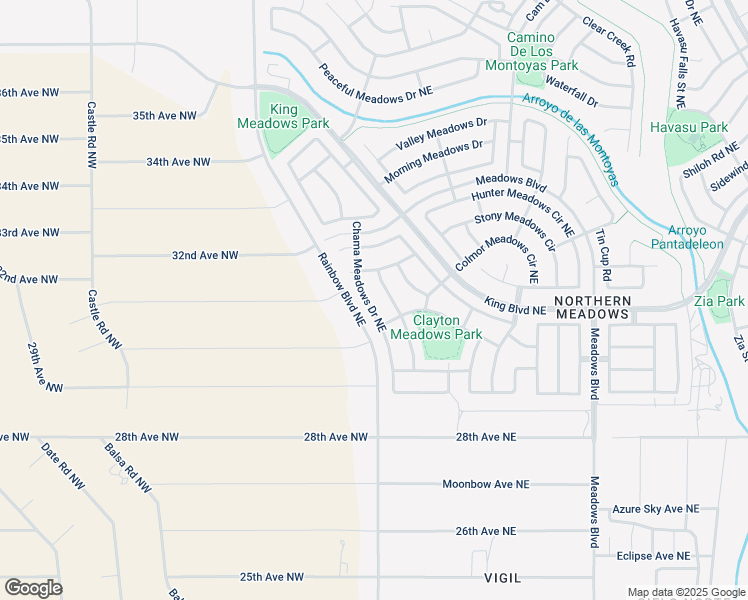 map of restaurants, bars, coffee shops, grocery stores, and more near 3202 Chama Meadows Drive Northeast in Rio Rancho