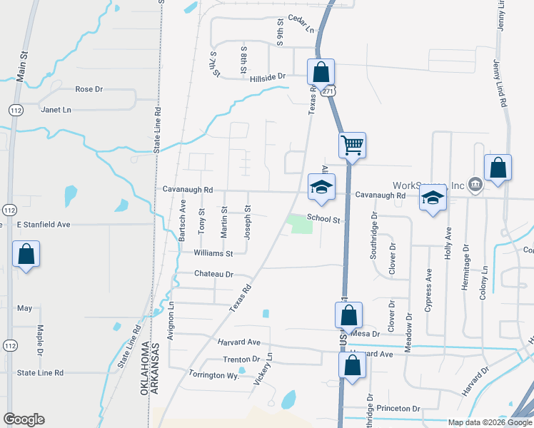 map of restaurants, bars, coffee shops, grocery stores, and more near 7801 Joseph Street in Fort Smith