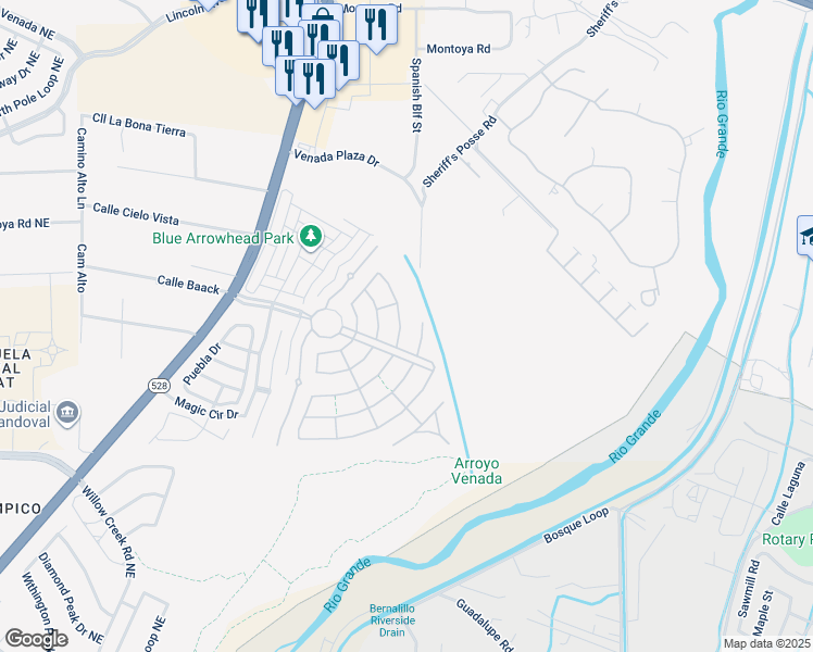 map of restaurants, bars, coffee shops, grocery stores, and more near 860 Golden Yarrow Trail in Bernalillo