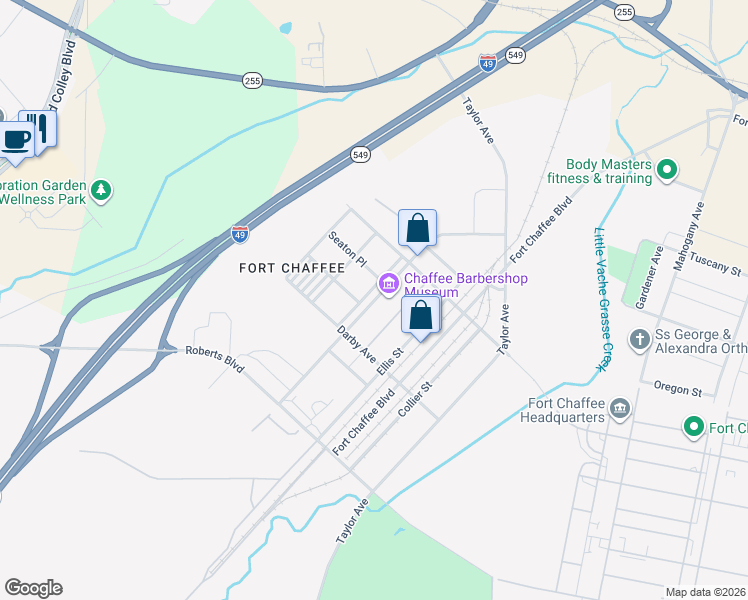 map of restaurants, bars, coffee shops, grocery stores, and more near 803 Terry Street in Fort Smith