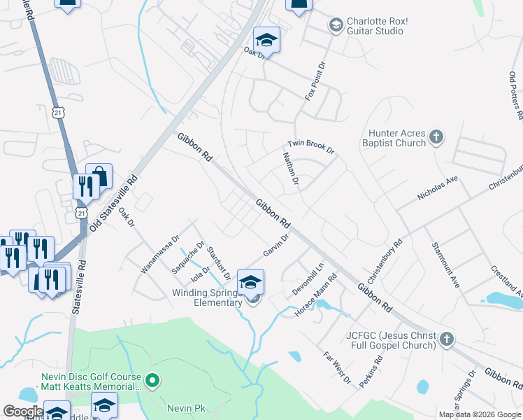 map of restaurants, bars, coffee shops, grocery stores, and more near 4432 Gibbon Road in Charlotte