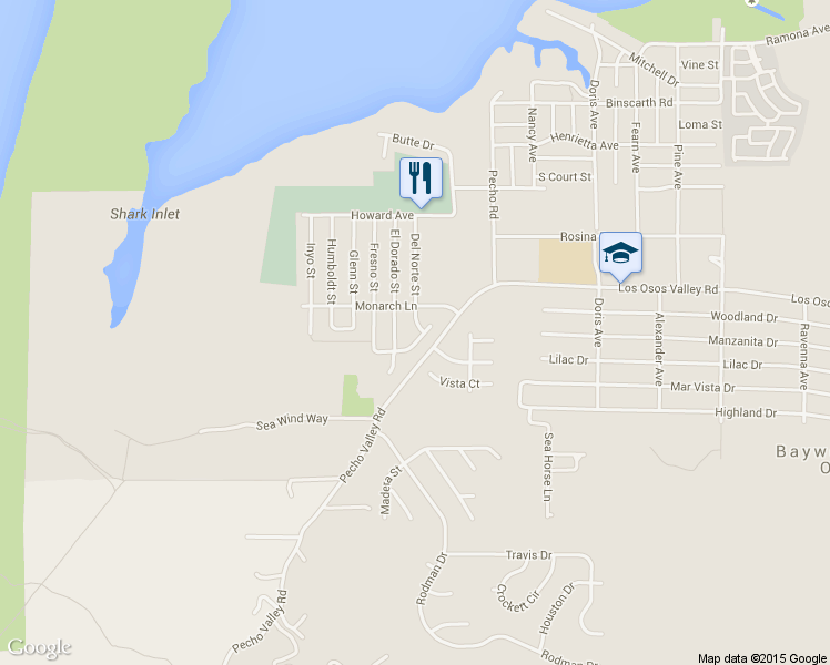 map of restaurants, bars, coffee shops, grocery stores, and more near 248 Marianela Lane in Baywood-Los Osos