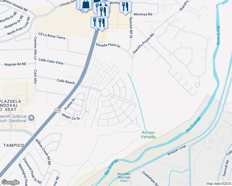 map of restaurants, bars, coffee shops, grocery stores, and more near 848 Cottonwood Circle in Bernalillo