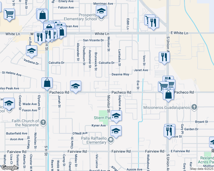 map of restaurants, bars, coffee shops, grocery stores, and more near 31 Monitor Street in Bakersfield