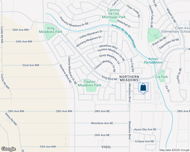 map of restaurants, bars, coffee shops, grocery stores, and more near 633 Santa Fe Meadows Drive Northeast in Rio Rancho