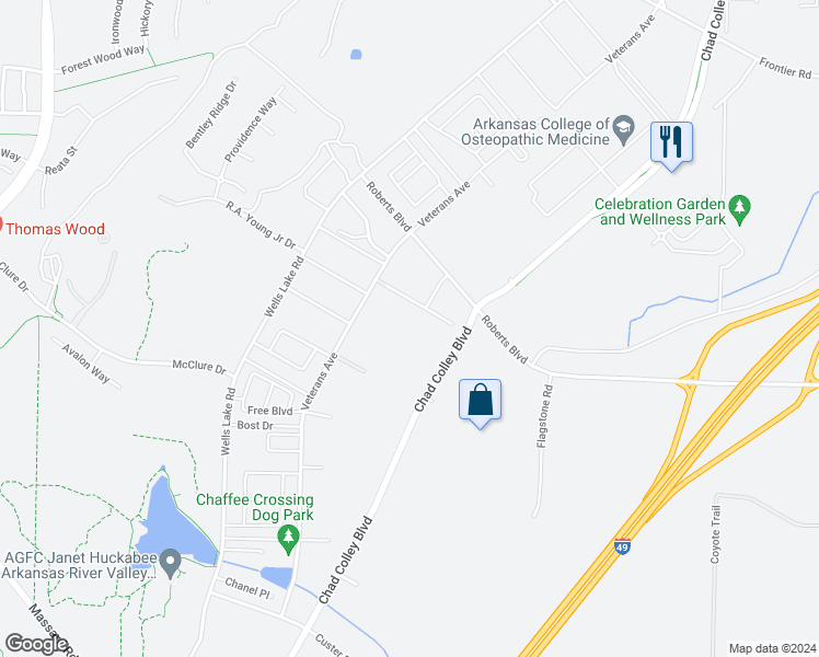 map of restaurants, bars, coffee shops, grocery stores, and more near 9606 Black Bear Trail in Fort Smith