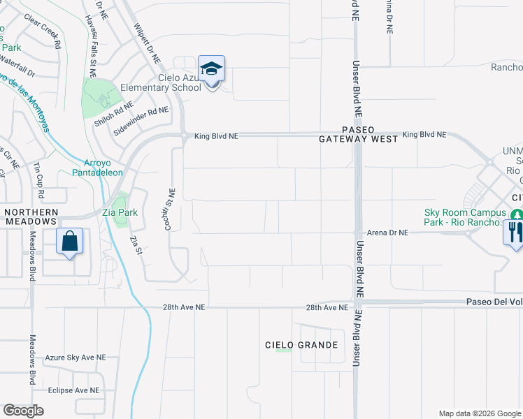 map of restaurants, bars, coffee shops, grocery stores, and more near 1249 Calle Laguna in Rio Rancho