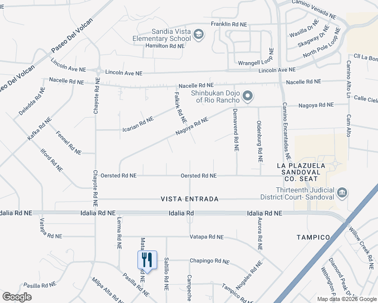 map of restaurants, bars, coffee shops, grocery stores, and more near 3205 Falkirk Court Northeast in Rio Rancho
