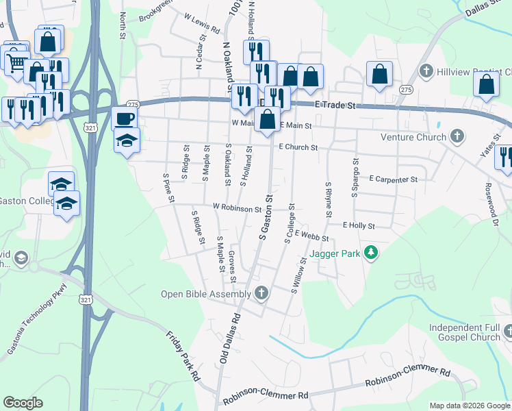 map of restaurants, bars, coffee shops, grocery stores, and more near 108 West Robinson Street in Dallas
