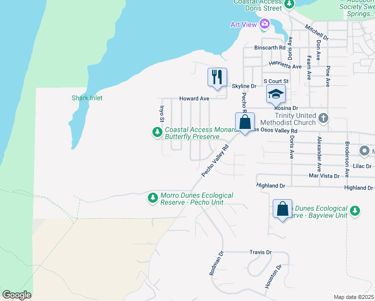 map of restaurants, bars, coffee shops, grocery stores, and more near 2341 Fresno Street in Baywood-Los Osos