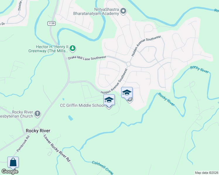map of restaurants, bars, coffee shops, grocery stores, and more near 1762 Scarbrough Circle Southwest in Concord