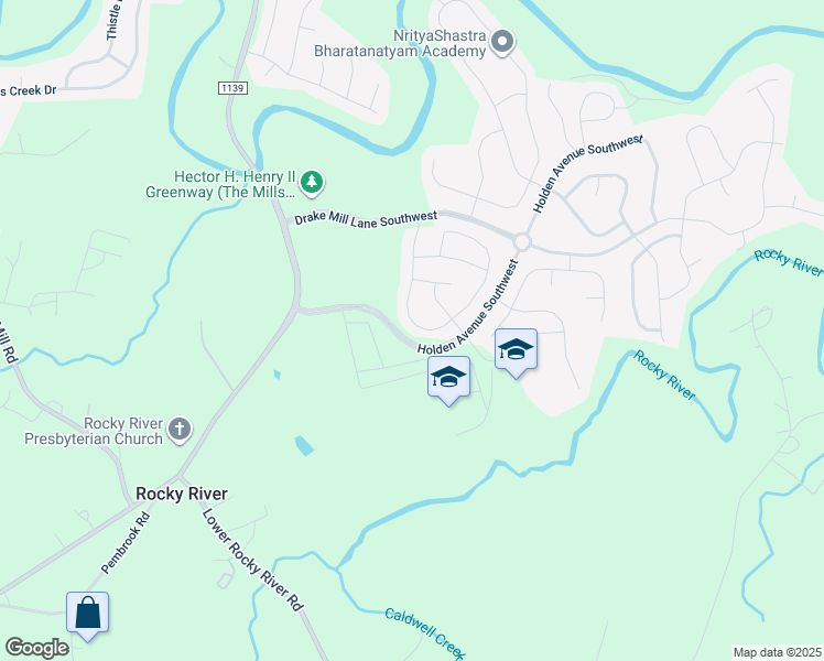 map of restaurants, bars, coffee shops, grocery stores, and more near 1722 Scarbrough Circle Southwest in Concord