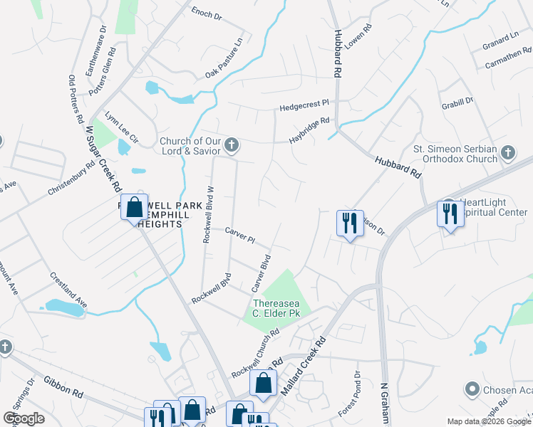 map of restaurants, bars, coffee shops, grocery stores, and more near 5318 Dewmorn Place in Charlotte