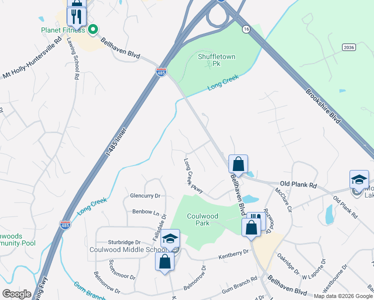 map of restaurants, bars, coffee shops, grocery stores, and more near 8911 Cameron Spring Road in Charlotte
