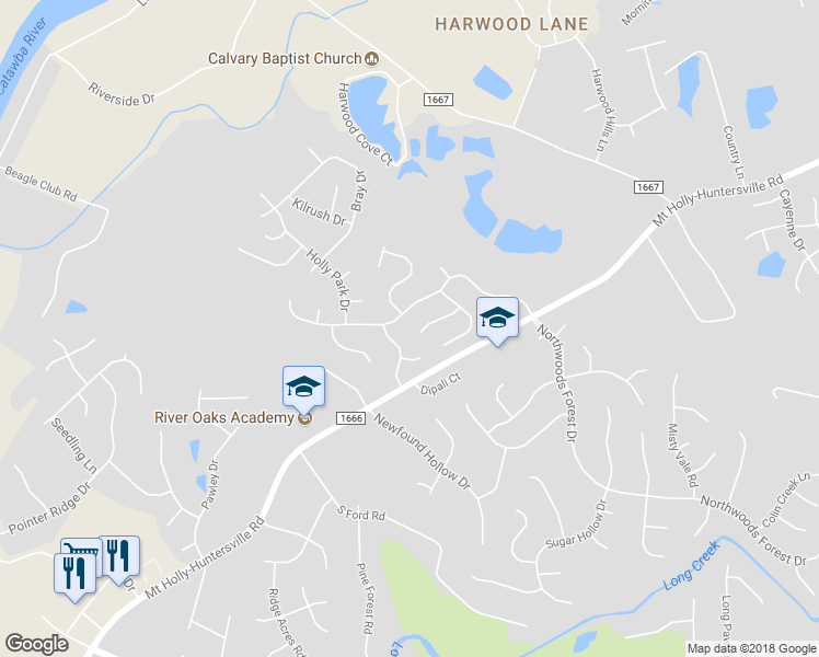 map of restaurants, bars, coffee shops, grocery stores, and more near 11401 Northwoods Forest Drive in Charlotte