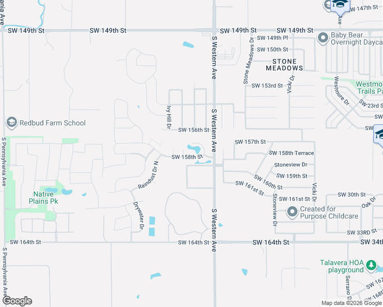 map of restaurants, bars, coffee shops, grocery stores, and more near 824 Southwest 158th Street in Norman