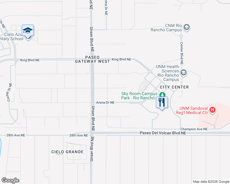 map of restaurants, bars, coffee shops, grocery stores, and more near Painted Hills Avenue Northeast in Rio Rancho
