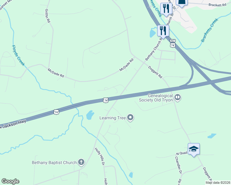 map of restaurants, bars, coffee shops, grocery stores, and more near 163 Grayson Bostic Road in Forest City