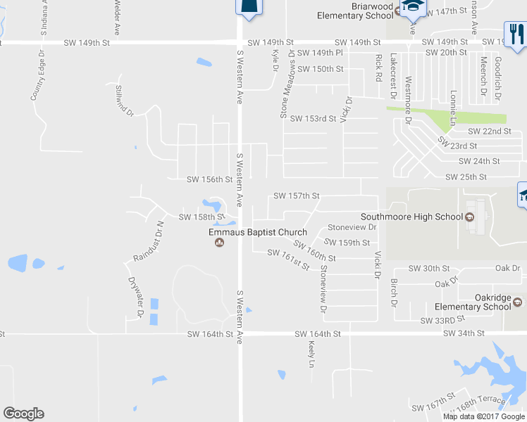 map of restaurants, bars, coffee shops, grocery stores, and more near 15821 Sandstone Terrace in Oklahoma City