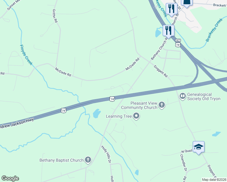 map of restaurants, bars, coffee shops, grocery stores, and more near 205 Grayson Bostic Road in Forest City