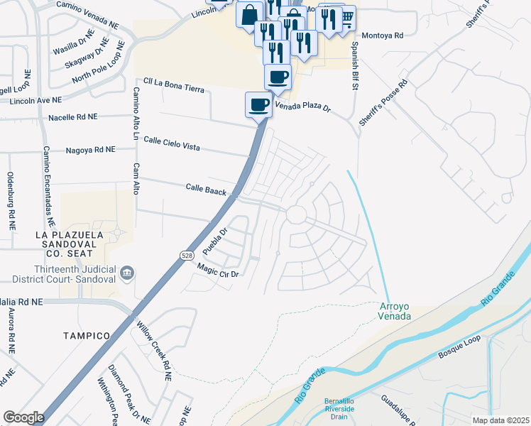 map of restaurants, bars, coffee shops, grocery stores, and more near 901 Palo Alto Court in Bernalillo